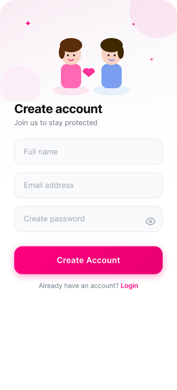Frabe create account screen with illustration