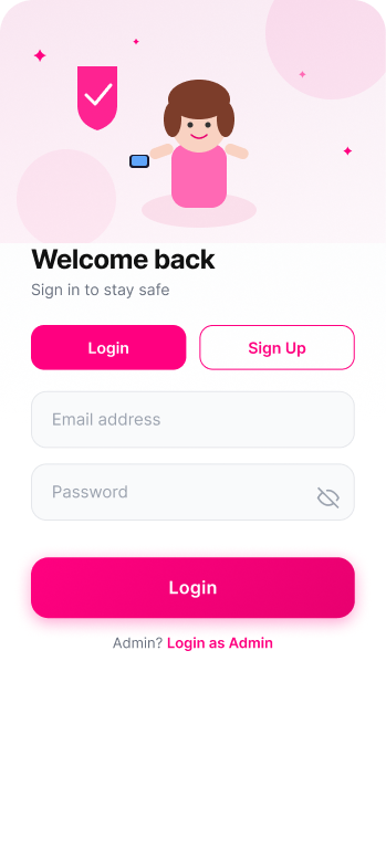 Frabe login screen with illustration