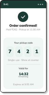 QLess OTP pickup confirmation screen