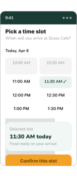 QLess pickup time slot screen